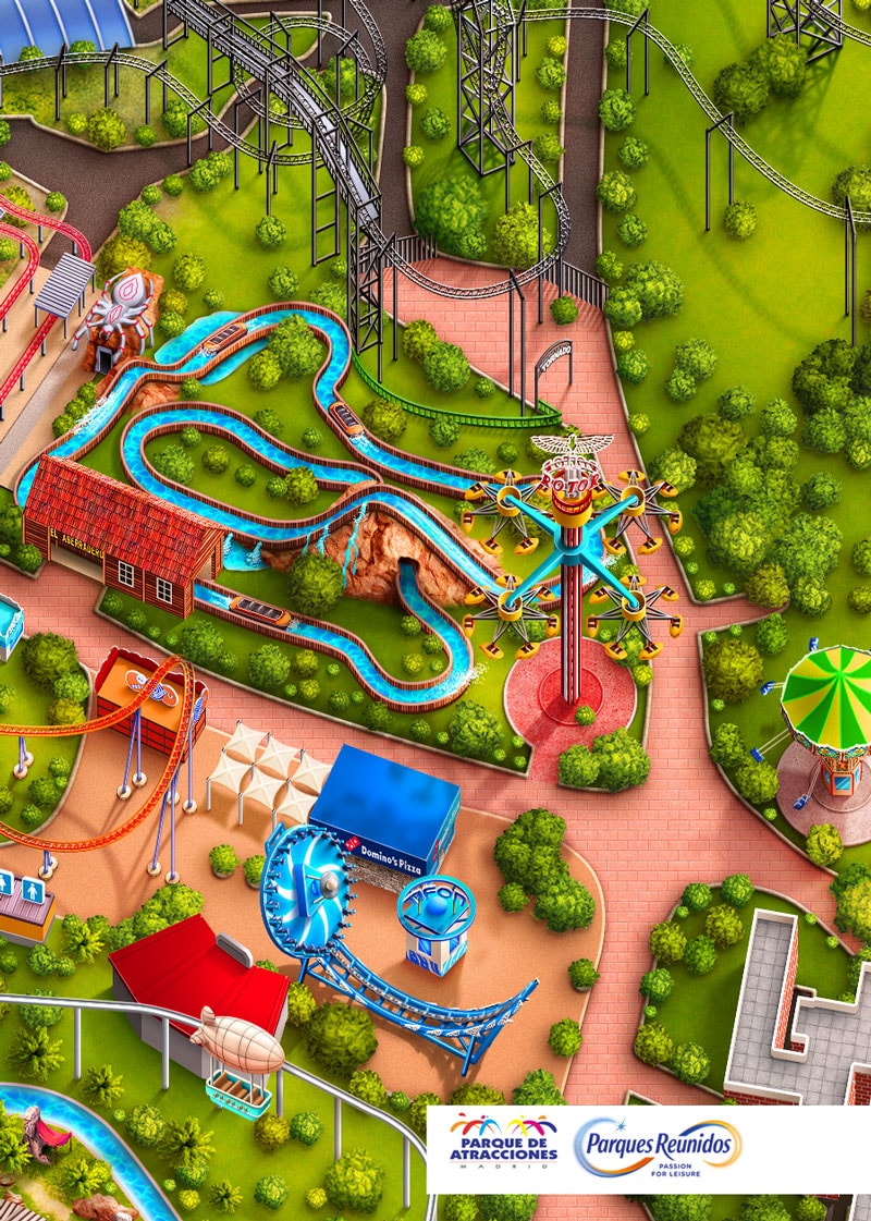 Parque Atracciones de Madrid | Advertising + app map illustration design
